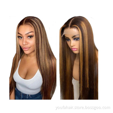 Lace Frontal Highlight Honey Blonde Wigs Piano Color Human Hair Wig Full Front 4x4 HD Lace Brazilian Human Hair Wigs